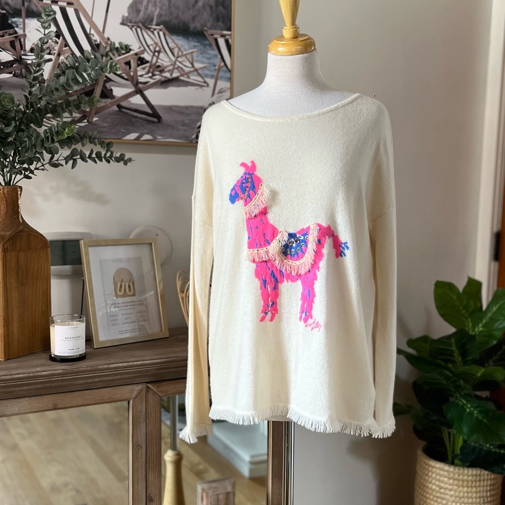 Lilly Pulitzer 🏝 Llama 🦙 Cashmere Cream Sweater, Large, Excellent Condition